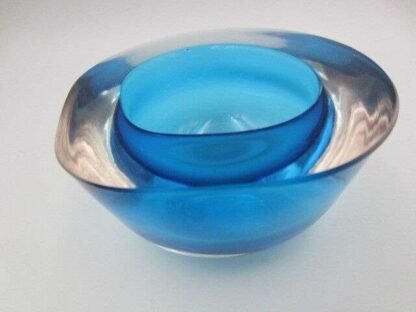 Sapphire blue flat rim poli seguso era sommerso art glass bowl murano geode - Image 2