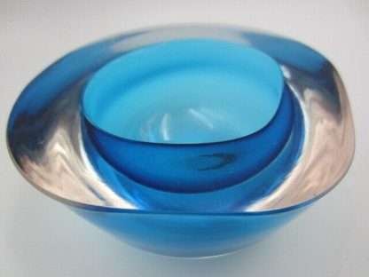 Sapphire blue flat rim poli seguso era sommerso art glass bowl murano geode - Image 7