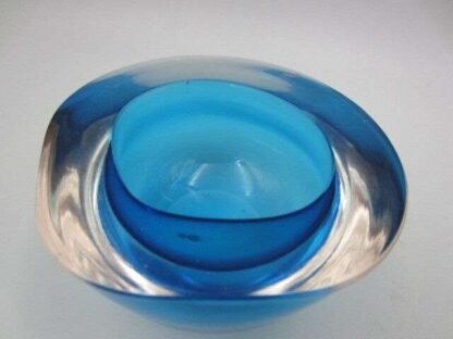 Sapphire blue flat rim poli seguso era sommerso art glass bowl murano geode - Image 8