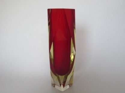 Geometric red and golden amber murano italy sommerso symmetric art glass vase - Image 6