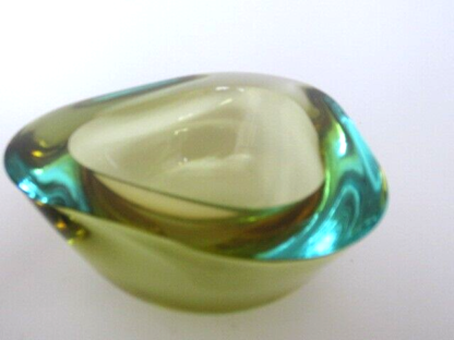 Xl yellow blue flat rim poli seguso era sommerso art glass bowl murano geode