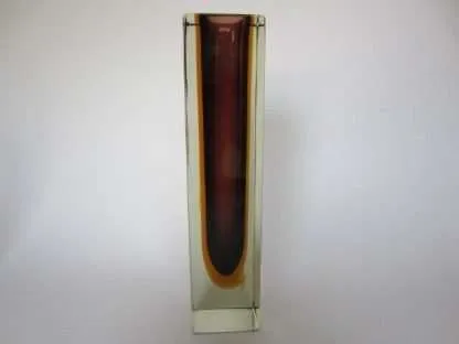 Column vase purple amber glowing green block cut murano sommerso art glass - Image 3