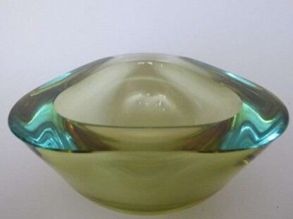 Xl yellow blue flat rim poli seguso era sommerso art glass bowl murano geode - Image 2