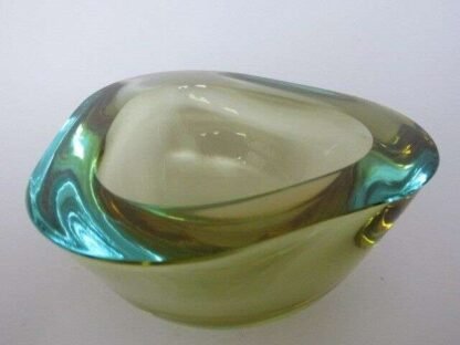 Xl yellow blue flat rim poli seguso era sommerso art glass bowl murano geode - Image 3