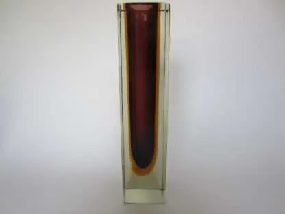 Column vase purple amber glowing green block cut murano sommerso art glass - Image 7