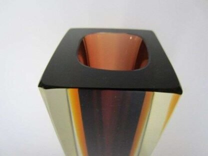 Column vase purple amber glowing green block cut murano sommerso art glass - Image 9