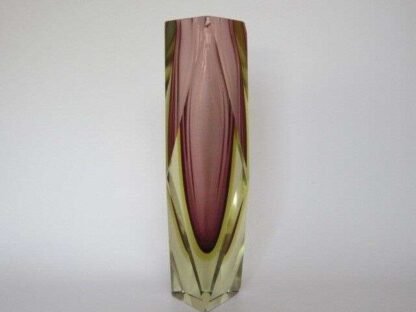 XXXL TALL 30cm Mandruzzato diamond facet cut pink sommerso vase art glass Murano - Image 4