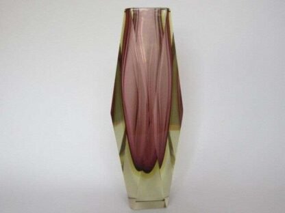 XXXL TALL 30cm Mandruzzato diamond facet cut pink sommerso vase art glass Murano - Image 3