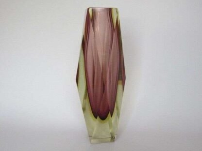 XXXL TALL 30cm Mandruzzato diamond facet cut pink sommerso vase art glass Murano - Image 5