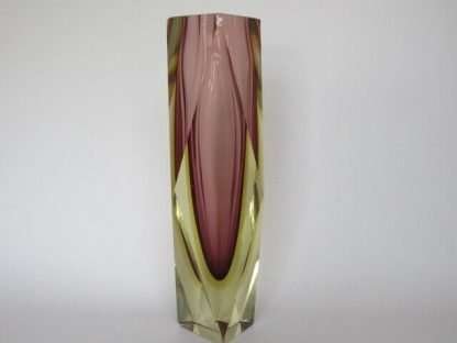 XXXL TALL 30cm Mandruzzato diamond facet cut pink sommerso vase art glass Murano - Image 6