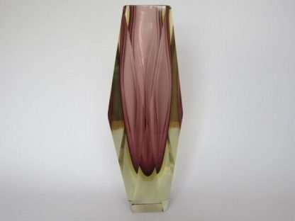 XXXL TALL 30cm Mandruzzato diamond facet cut pink sommerso vase art glass Murano - Image 7