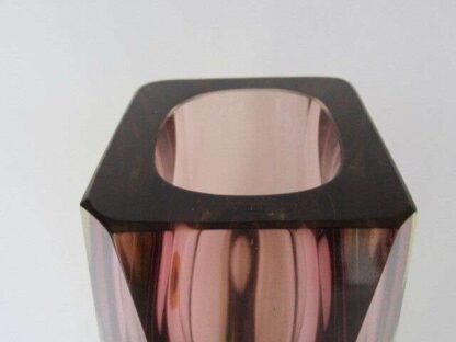 XXXL TALL 30cm Mandruzzato diamond facet cut pink sommerso vase art glass Murano - Image 9