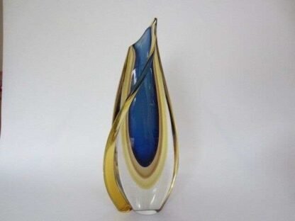 Murano sommerso italian handmade blue, yellow, and clear crystal xl vase + label