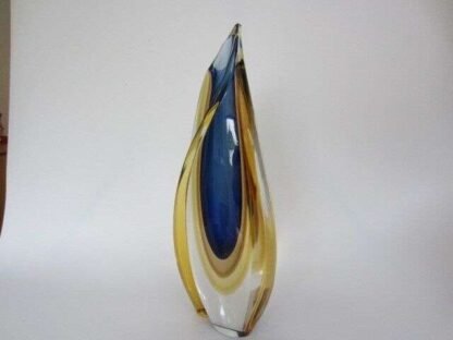 Murano sommerso italian handmade blue, yellow, and clear crystal xl vase + label - Image 2