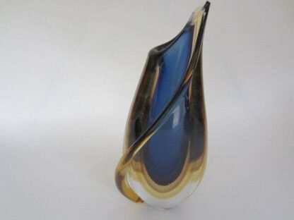 Murano sommerso italian handmade blue, yellow, and clear crystal xl vase + label - Image 3