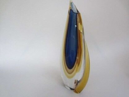 Murano sommerso italian handmade blue, yellow, and clear crystal xl vase + label - Image 4