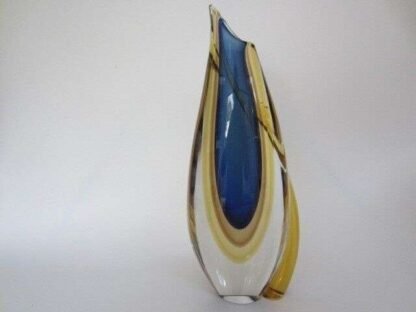 Murano sommerso italian handmade blue, yellow, and clear crystal xl vase + label - Image 7