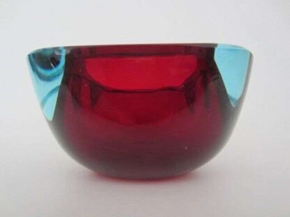 Thick red in blue art glass square murano poli seguso era geode bowl UV glow - Image 8