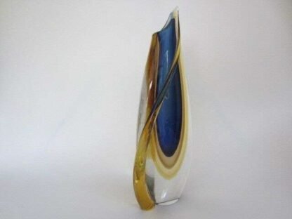 Murano sommerso italian handmade blue, yellow, and clear crystal xl vase + label - Image 11