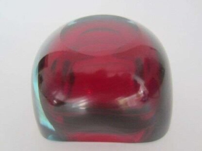 Thick red in blue art glass square murano poli seguso era geode bowl UV glow - Image 10