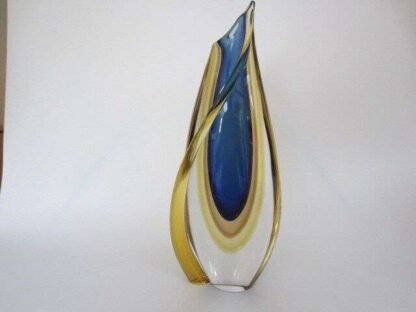 Murano sommerso italian handmade blue, yellow, and clear crystal xl vase + label - Image 13