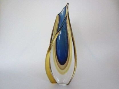 Murano sommerso italian handmade blue, yellow, and clear crystal xl vase + label - Image 12