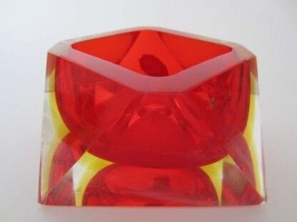 Murano sommerso unusual xl red seguso era square faceted block glass bowl label - Image 2