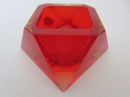 Murano sommerso unusual xl red seguso era square faceted block glass bowl label - Image 3