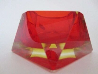 Murano sommerso unusual xl red seguso era square faceted block glass bowl label - Image 4