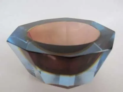 Murano italian glass sommerso faceted sculptural bowl by flavio poli 50/60s rare - Image 4