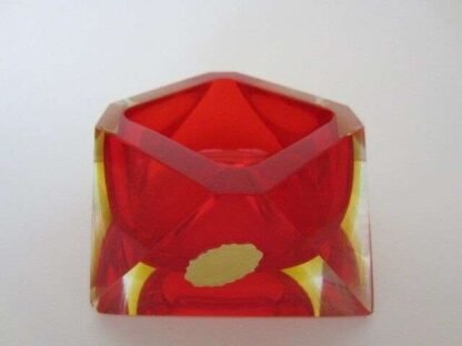 Murano sommerso unusual xl red seguso era square faceted block glass bowl label - Image 7