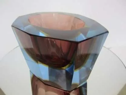 Murano italian glass sommerso faceted sculptural bowl by flavio poli 50/60s rare - Image 7