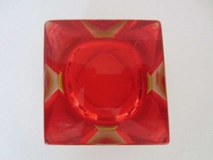 Murano sommerso unusual xl red seguso era square faceted block glass bowl label - Image 9