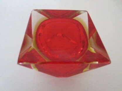 Murano sommerso unusual xl red seguso era square faceted block glass bowl label - Image 10