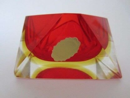 Murano sommerso unusual xl red seguso era square faceted block glass bowl label - Image 8