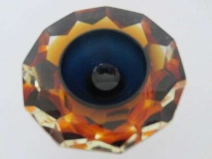 Murano honeycomb faceted blue in amber in gold space age diamond cut round bowl - Image 2