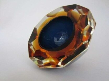 Murano honeycomb faceted blue in amber in gold space age diamond cut round bowl - Image 3