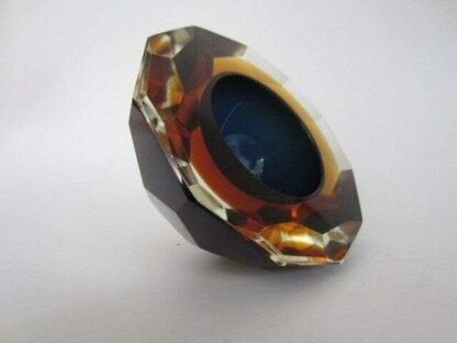 Murano honeycomb faceted blue in amber in gold space age diamond cut round bowl - Image 4