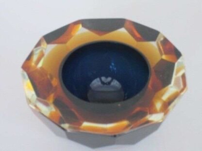 Murano honeycomb faceted blue in amber in gold space age diamond cut round bowl - Image 7