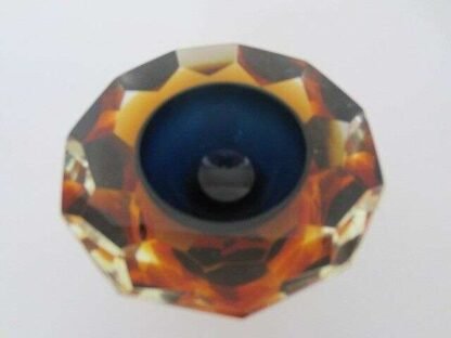 Murano honeycomb faceted blue in amber in gold space age diamond cut round bowl - Image 12