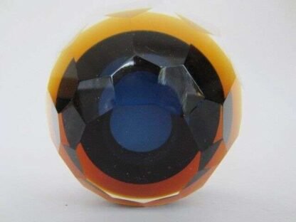 Murano honeycomb faceted blue in amber in gold space age diamond cut round bowl - Image 14