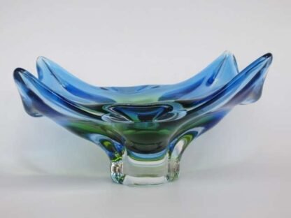 Vintage chribska sommerso art glass bowl blue and acid green 70s - Image 6