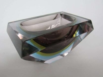 Murano crystal glass sculptural bowl sommerso faceted flavio poli, 1960s