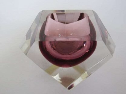 Murano diamond shaped pink art glass bowl geometric facet cut sommerso