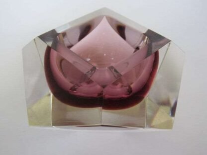 Murano diamond shaped pink art glass bowl geometric facet cut sommerso - Image 3