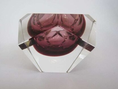 Murano diamond shaped pink art glass bowl geometric facet cut sommerso - Image 2