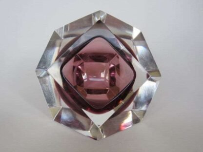 Murano diamond shaped pink art glass bowl geometric facet cut sommerso - Image 4