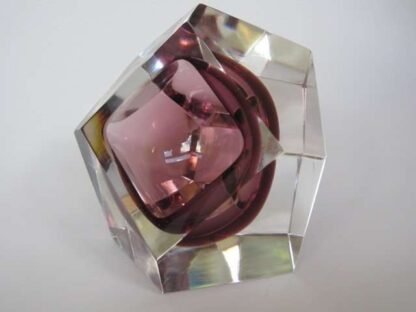 Murano diamond shaped pink art glass bowl geometric facet cut sommerso - Image 5