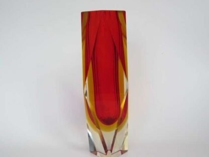 Xxl space age geometric murano sommerso red & amber art glass vase 10 1/2in 27cm - Image 9