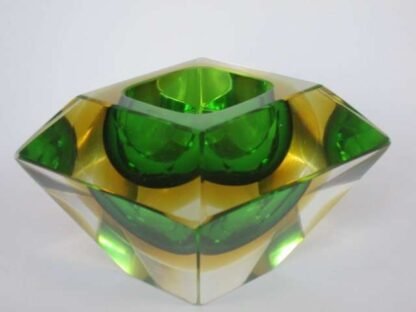 Rare sarcophagus shape art glass bowl vintage murano italy sommerso green amber - Image 6